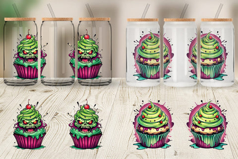 Glass Can Wrap Zombie Cupcake Sticker Sublimation artnoy 