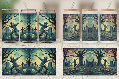 Glass Can Wrap Zombie Halloween Sublimation artnoy 