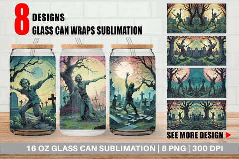 Glass Can Wrap Zombie Halloween Sublimation artnoy 