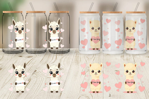 Glass Can Wraps Valentine Alpaca Cartoon Sublimation artnoy 