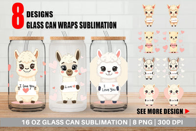 Glass Can Wraps Valentine Alpaca Cartoon Sublimation artnoy 