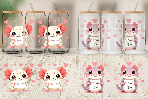 Glass Can Wraps Valentine Axolotl Cartoon Sublimation artnoy 