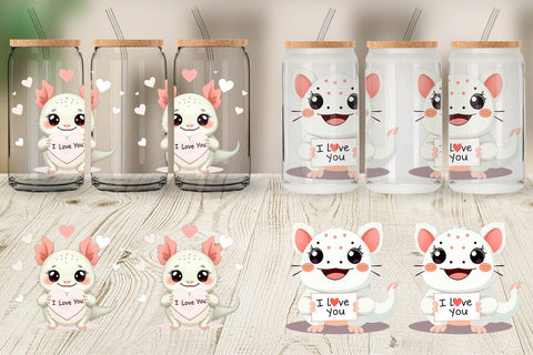 Glass Can Wraps Valentine Axolotl Cartoon Sublimation artnoy 