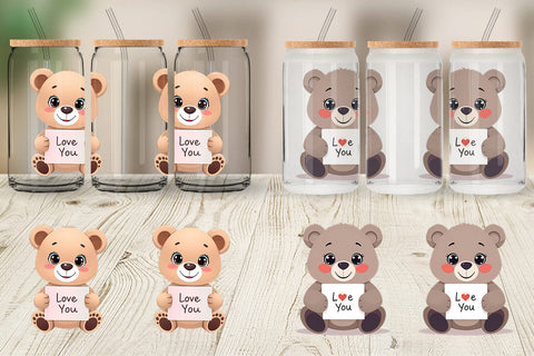 Glass Can Wraps Valentine Bear Cartoon Sublimation artnoy 