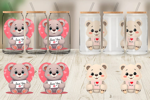 Glass Can Wraps Valentine Bear Cartoon Sublimation artnoy 