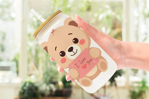 Glass Can Wraps Valentine Bear Cartoon Sublimation artnoy 