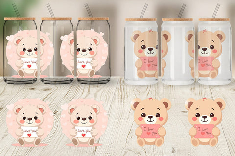 Glass Can Wraps Valentine Bear Cartoon Sublimation artnoy 