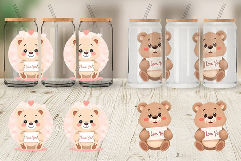 Glass Can Wraps Valentine Bear Cartoon Sublimation artnoy 