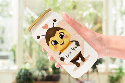 Glass Can Wraps Valentine Bee Cartoon Sublimation artnoy 