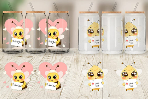 Glass Can Wraps Valentine Bee Cartoon Sublimation artnoy 