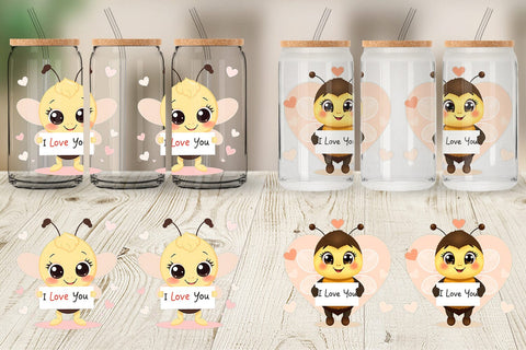 Glass Can Wraps Valentine Bee Cartoon Sublimation artnoy 