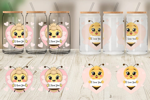 Glass Can Wraps Valentine Bee Cartoon Sublimation artnoy 