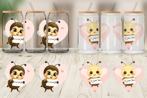 Glass Can Wraps Valentine Bee Cartoon Sublimation artnoy 
