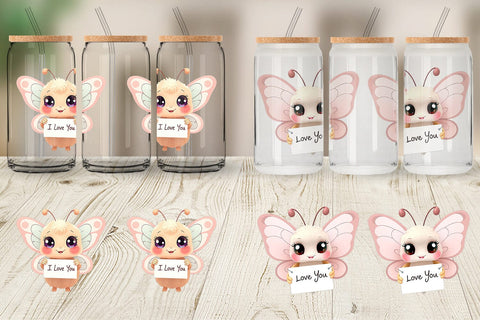 Glass Can Wraps Valentine Butterfly Cartoon Sublimation artnoy 