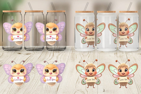 Glass Can Wraps Valentine Butterfly Cartoon Sublimation artnoy 