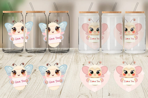 Glass Can Wraps Valentine Butterfly Cartoon Sublimation artnoy 