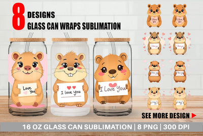 Glass Can Wraps Valentine Capybara Cartoon Sublimation artnoy 