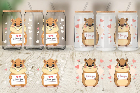 Glass Can Wraps Valentine Capybara Cartoon Sublimation artnoy 