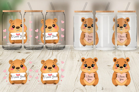 Glass Can Wraps Valentine Capybara Cartoon Sublimation artnoy 