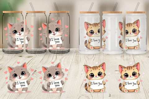 Glass Can Wraps Valentine Cat Cartoon Sublimation artnoy 