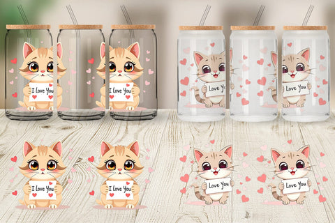 Glass Can Wraps Valentine Cat Cartoon Sublimation artnoy 