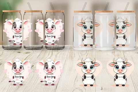 Glass Can Wraps Valentine Cow Cartoon Sublimation artnoy 