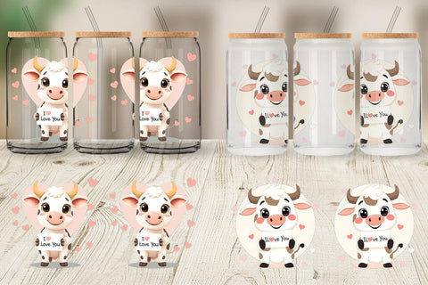 Glass Can Wraps Valentine Cow Cartoon Sublimation artnoy 