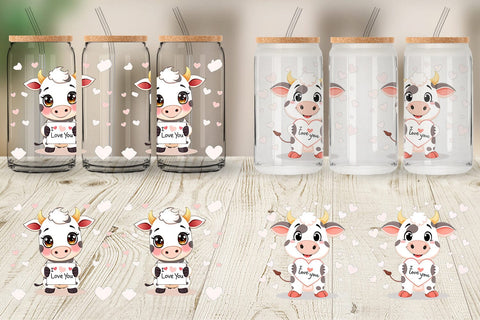 Glass Can Wraps Valentine Cow Cartoon Sublimation artnoy 