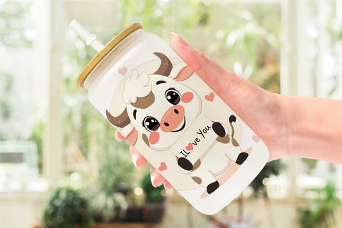 Glass Can Wraps Valentine Cow Cartoon Sublimation artnoy 
