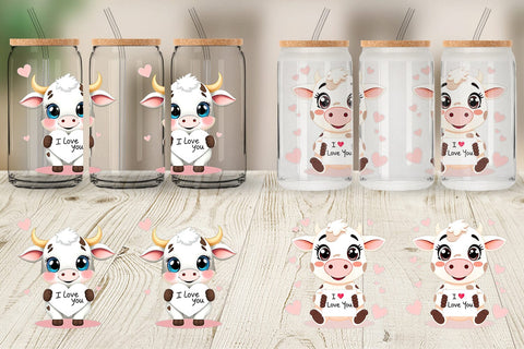 Glass Can Wraps Valentine Cow Cartoon Sublimation artnoy 