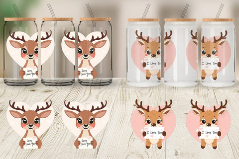 Glass Can Wraps Valentine Deer Cartoon Sublimation artnoy 