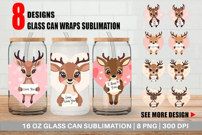 Glass Can Wraps Valentine Deer Cartoon Sublimation artnoy 