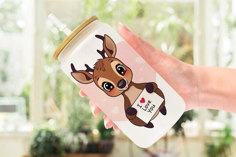 Glass Can Wraps Valentine Deer Cartoon Sublimation artnoy 