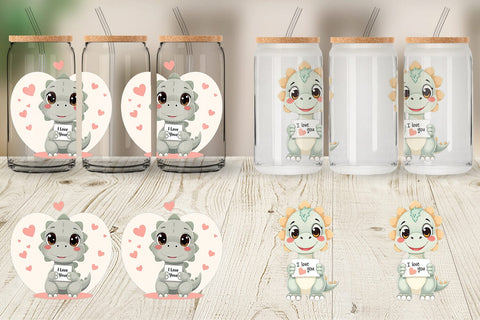 Glass Can Wraps Valentine Dinosaur Cartoon Sublimation artnoy 