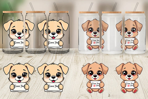 Glass Can Wraps Valentine Dog Cartoon Sublimation artnoy 