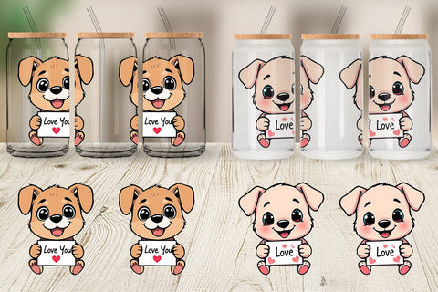 Glass Can Wraps Valentine Dog Cartoon Sublimation artnoy 