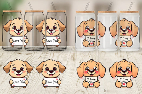 Glass Can Wraps Valentine Dog Cartoon Sublimation artnoy 
