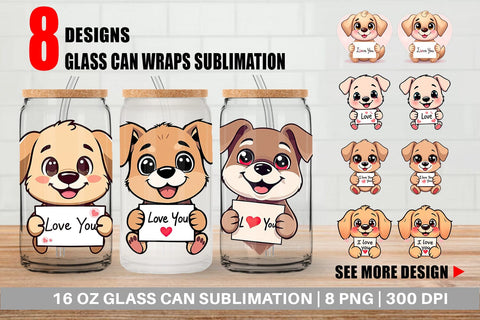 Glass Can Wraps Valentine Dog Cartoon Sublimation artnoy 