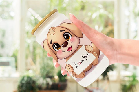 Glass Can Wraps Valentine Dog Cartoon Sublimation artnoy 