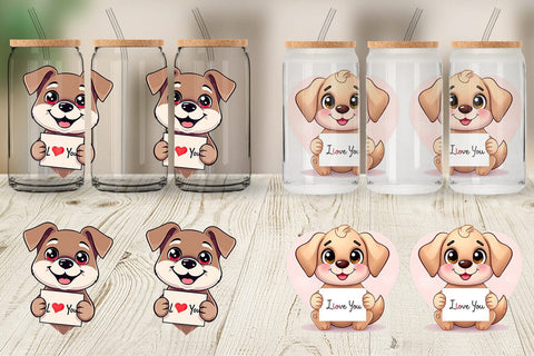 Glass Can Wraps Valentine Dog Cartoon Sublimation artnoy 
