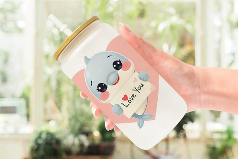 Glass Can Wraps Valentine Dolphin Cartoon Sublimation artnoy 