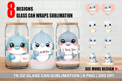 Glass Can Wraps Valentine Dolphin Cartoon Sublimation artnoy 