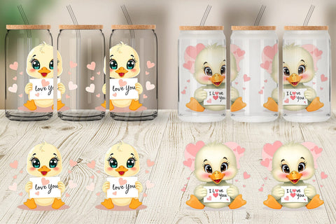 Glass Can Wraps Valentine Duck Cartoon Sublimation artnoy 