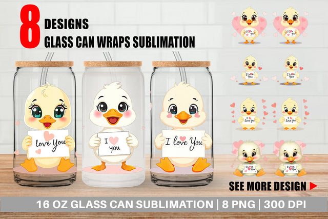 Glass Can Wraps Valentine Duck Cartoon Sublimation artnoy 