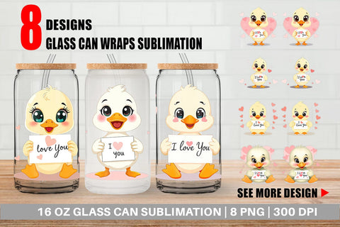 Glass Can Wraps Valentine Duck Cartoon Sublimation artnoy 