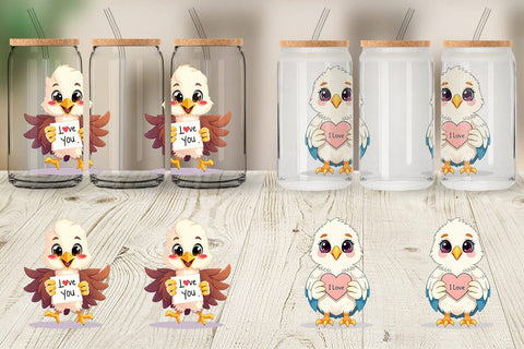 Glass Can Wraps Valentine Eagle Cartoon Sublimation artnoy 