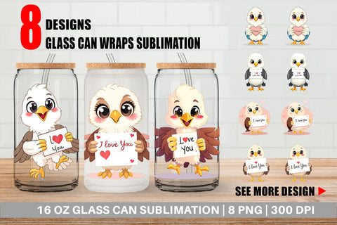 Glass Can Wraps Valentine Eagle Cartoon Sublimation artnoy 