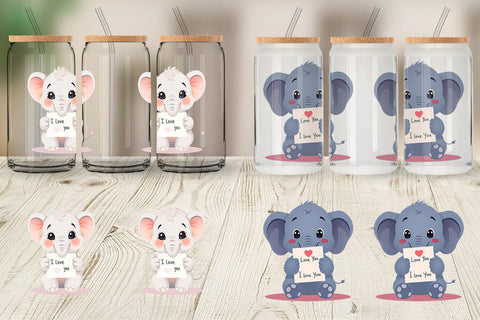Glass Can Wraps Valentine Elephant Cartoon Sublimation artnoy 