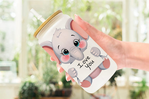 Glass Can Wraps Valentine Elephant Cartoon Sublimation artnoy 