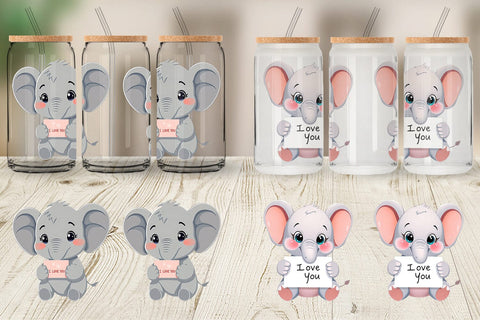 Glass Can Wraps Valentine Elephant Cartoon Sublimation artnoy 